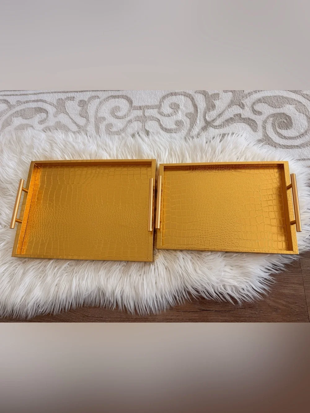 Gold Croc-Embossed Decorative Serving Trays
